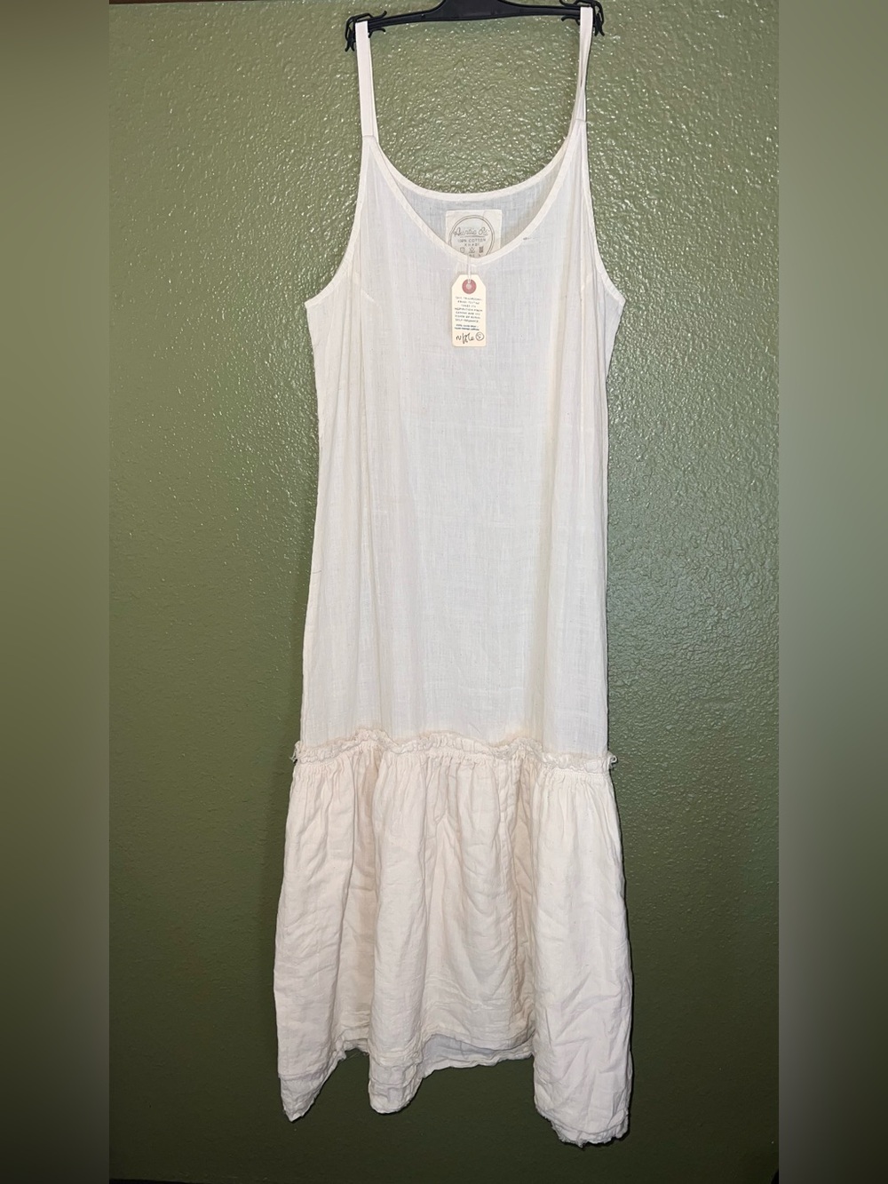 NWT Auntie Oti Natural Ruffle Slip Lightweight Sheer Midi‎ Dress Ruffle Hem Sz S
